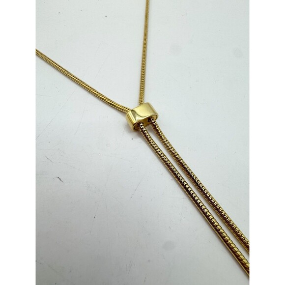 Gold Plated Lariat Necklace Snake Chain Geometric Rhinestone Drop Beads - Picture 10 of 10